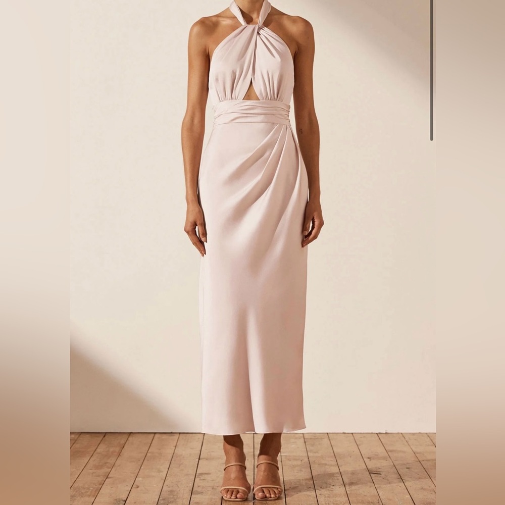 NEW WITH TAGS SHONA JOY Luxe Gathered Halter Midi Dress - Porcelain SIZE 4